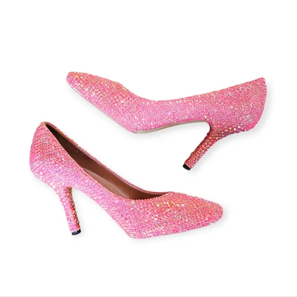 Dior Custom Hot Pink Crystal Rhinestone Strass Heels Size 37.5 - Picture 3 of 11